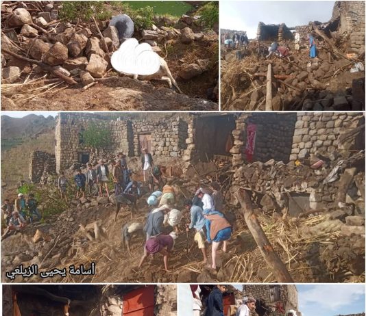 انهيار منزلين في ملحان المحويت جراء الأمطار الغزيرة