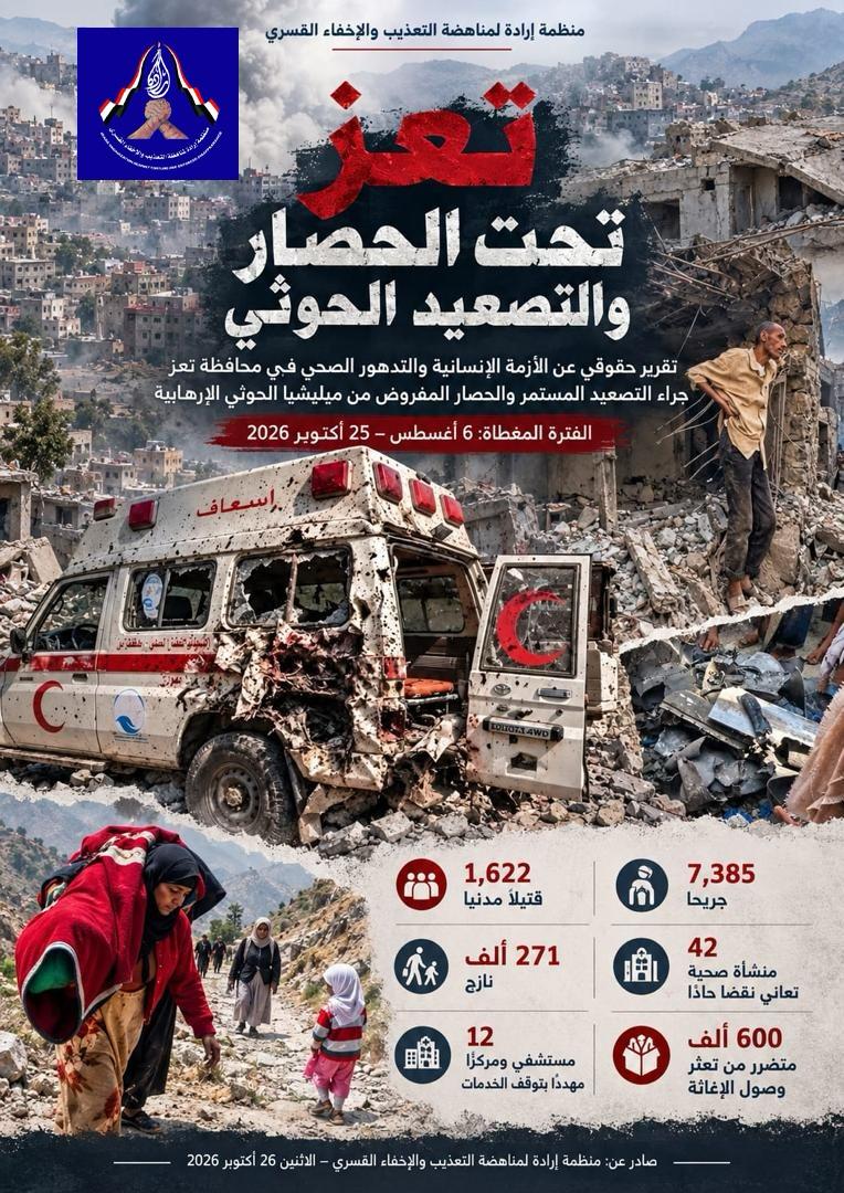 منظمة إرادة تحذر من انهيار الخدمات الصحية في تعز وتكشف عن سقوط آلاف الضحايا ونزوح 271 ألف شخص